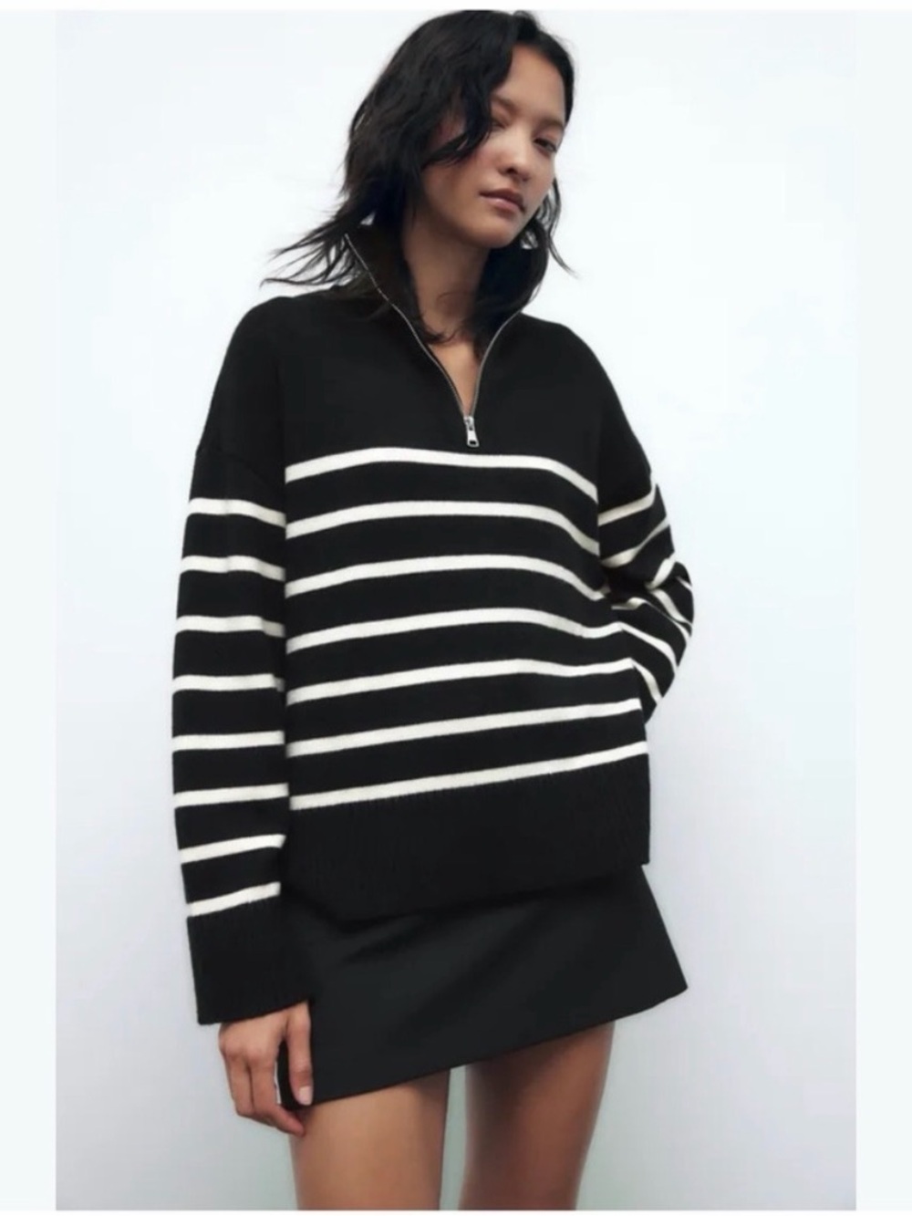 ZARA Striped Knit Zip Up Jumper